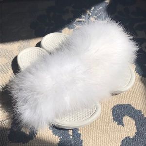 All White Nike Slides